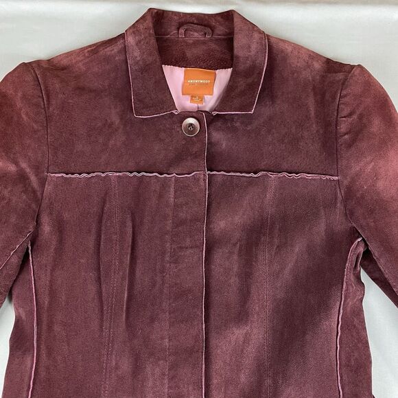 VTG Anonymous John Carlisle Suede Coat Women’s Sm Burgundy Button Up Jacket Y2K - Picture 8 of 16